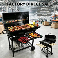 Barbecue au charbon de bois portable pliable sur chariot, idéal pour plus de 5 personnes, pour fêtes en extérieur et camping, avec four intégré, pour usage commercial et construction moderne.
