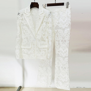 Conjunto de <span class=keywords><strong>Blazer</strong></span> e Calças Femininas com Bordado de Lantejoulas Ocstrade, Conjunto de Duas Peças com Detalhes em Rede - Product Image 5