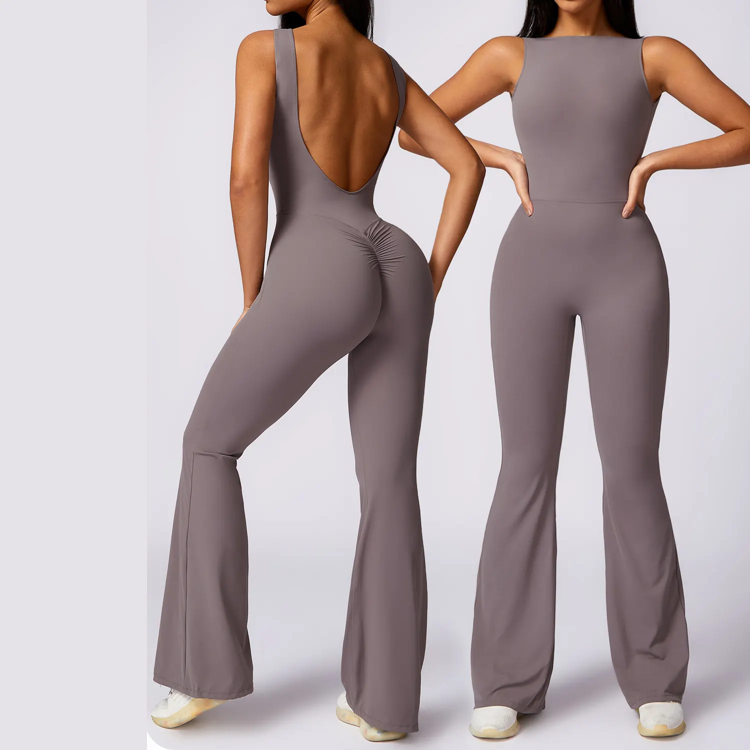 Women New High Quality Long Length Hollow Back Soft Quick Dry Scrunch Back Yoga Jumpsuit