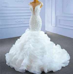 NDB10667 Custom Size Wedding Dress Bridal Gown Heavy Industry Sequin Beads Decoration Fish Tail Trailing Sparking O-neck - Product Image 2