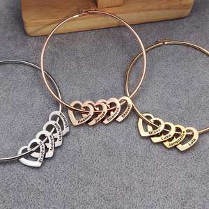 Pulsera de Acero Personalizada con Letras Grabadas, Abalorios de Amor, Set Rosa, Brazaletes de Oro de 18K para Mujer, Joyería - Product Image 2