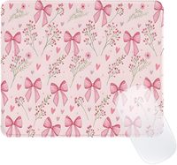 Alas Mouse Persegi Panjang Motif Ceri Pink Kecil dan Pita, Custom Pink dengan Kain Anti Air, Alas Meja Karet dengan Kantong Serut