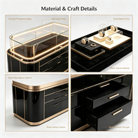 Luxuriöse Schwarz-Goldene Gebogene Uhrenvitrine, LED-Beleuchtung, Samtinterieur, Anpassbar, für Hochwertige Schmuck-Boutiquen