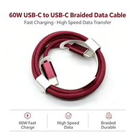 KABEL Pengisian Daya Cepat RED 60W PD Type-C ke Type-C dengan Desain Anyaman PVC Nylon Paduan Aluminium untuk Ponsel