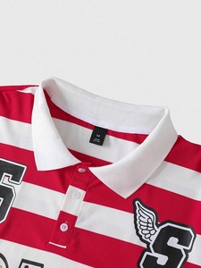 <span class=keywords><strong>Polo</strong></span> da uomo a righe con stampa grafica personalizzata con strass Casual da uomo di moda Streetwear da uomo - Product Image 2