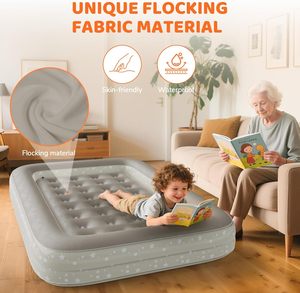 Cama de Viaje Inflable Gris para Niños Pequeños con Barreras de Seguridad de 4 Lados para Niños, Hogar, Camping, Hotel - Product Image 5