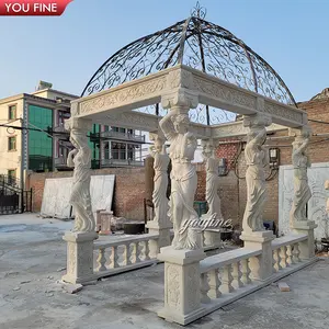 大理石石ガゼボ高級屋外装飾彫刻金属屋根