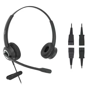 Headset Telepon Pusat Panggilan, dengan Mikrofon Pembatalan Kebisingan QD Ke RJ9, 3.5Mm, USB