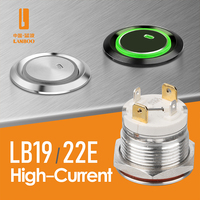 Interrupteur à bouton poussoir métallique LANBOO 19 mm, 16 ampères, courant élevé, étanche IP67, 12 V 220 V, verrouillage ou momentané en option, LED