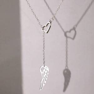 2026 Quality Non-Fading Stainless Steel Collar Necklace Elegant Gold Silver Heart <strong>Angel</strong> Wing Pendant Necklace <strong>Gifts</strong> for Women - Product Image 4