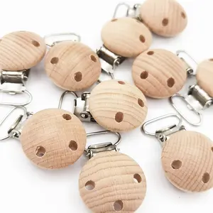 Customized Natural Beech Cute Neutral Teething Chew Toy DIY Wooden Soother Dummy Baby Pacifier Clips