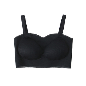 Sujetador Runqi sin tirantes, antideslizante, copa grande, talla grande, color negro sólido, nailon, lavable a máquina - Product Image 1