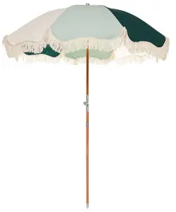 休息室游泳池新设计花卉图案折叠木杆防晒遮阳伞低最小起订量沙滩伞带流苏
