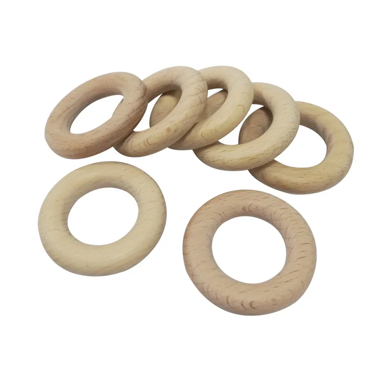 Изготовленные на заказ экологически чистые деревянные кольца 40 мм из натурального органического бука для прорезывания зубов детские игрушки для прорезывания зубов