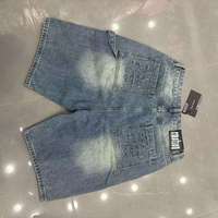 MIXED EMOTION Short en jean délavé style américain, tendance, brodé et à rivets, pour hommes et femmes, style hip-hop