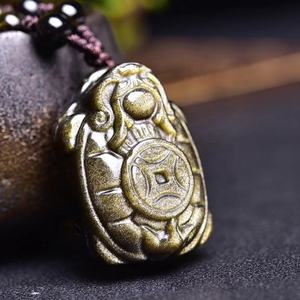 Colgantes de cristal de cuarzo Natural, collar de oro obsidiana, dragón, Tortuga, bestia - Product Image 2