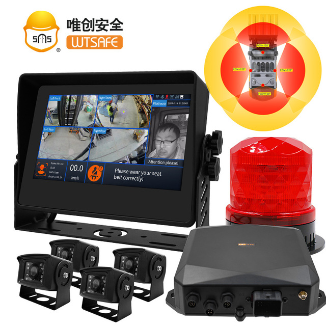 Mining Forklift Pedestrian Proximity Warning System AI Camera Split Screen Monitor Blind Spot Detection Truck