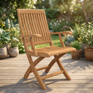 Chaise de salle à manger pliante en teck massif, fauteuil de patio ergonomique à lattes profilées - Product Image 2