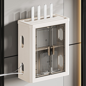 Router WiFi Storage Box Wall Mounted 2 Tier White Multifunctional Cable Management Rack - Product Image 1