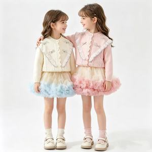 Ensemble de pulls pour filles, automne-hiver, style coréen, tendance, couleur unie, <span class=keywords><strong>petite</strong></span> fille, jupe en <span class=keywords><strong>maille</strong></span> bouffante, ensemble princesse deux pièces - Product Image 6