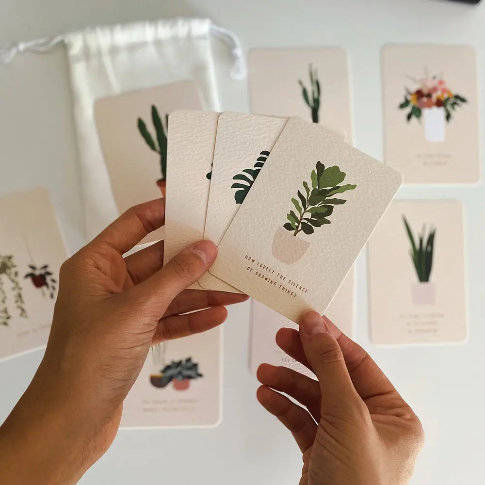 Custom Printing Positive Encouragement Inspirational Daily Self Care Plant Lover Affirmation Card Deck Set with Canvas Bag