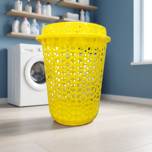 Cesta de lavandería con tapa de plástico hecha en la India, papelera resistente para uso en lavandería y almacenamiento de hotel en casa - Product Image 4