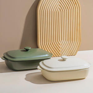Plat de cuisson en céramique avec couvercle, motif dessin animé, forme ovale, peint à la main, plat à riz <span class=keywords><strong>pour</strong></span> usage domestique, vente en gros - Product Image 4