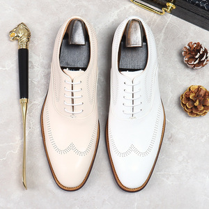 Handmade High Quality Custom White Men's Genuine Leather Shoe Original <b>Flat</b> Oxford Office Casual Dress for Wedding for Everyday - Product Image 1