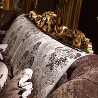 Canapé de salon classique antique de luxe royal, sculpté à la main, en teck et acajou, avec revêtement marron, style baroque antique