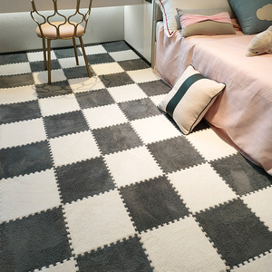 Alfombras de piso entrelazadas con patrón geométrico cuadrado antideslizantes para sala de estar, dormitorio, alfombra para niños - Product Image 1
