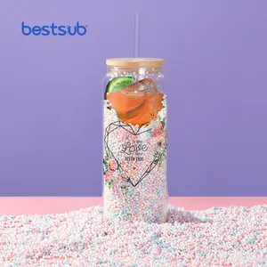 BestSub بالجملة 10oz 15oz قبل حفر جدار مزدوج واضح يمكن جرة الزجاج زجاجة التسامي فراغ بهلوان مع