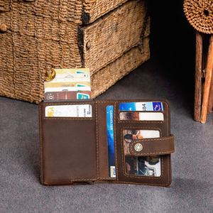 Unisex Vintage Fashion Purse Minimalist <b>RFID</b> <b>Wallet</b> for Credit Card Leather Custom Metal ID Button Closure - Product Image 1