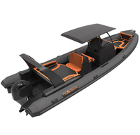 Bateau pneumatique RHIB 860 de 28 pieds à double coque en aluminium profonde, bateau à rames rigide Orca Hypalon