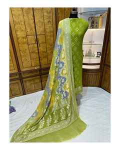 Ensemble Kurti 3 Pièces Non Cousu pour Femme en Georgette Banarasi et Khaddi Pur, Tendance, Traditionnel, pour Tenue de Fête, Séchage Rapide, Protection Solaire - Product Image 6