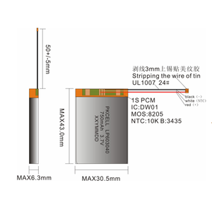 Batterie Lipo 603040 3.7v 750mah Lp603040 Prix de gros pour le produit de suivi GPS - Product Image 2
