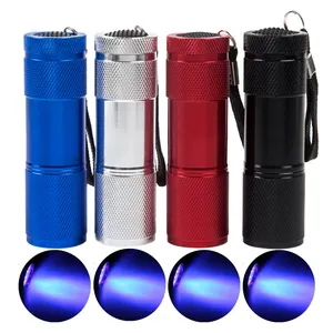 Aluminum Allooy Ultra Violet UV Flashlight 9 LED UV Purple Torch Light Urine Detector Custom 365nm 395nm