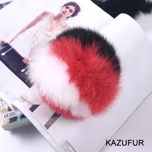 Fur Pompom 15cm High Quality Fox Fur Pompoms For Keychain And Bag Charm/bi Color Fur Balls