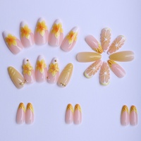 24 faux ongles en plastique amande, 3D, amovibles, à presser, style français, longueur moyenne