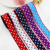 Ruban gros-grain imprimé à pois de 1 pouce personnalisé OKAY Wholesale avec bordure festonnée pour nœuds de cheveux, vêtements et emballages cadeaux