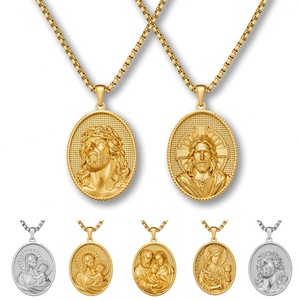 Collier pendentif religieux en acier inoxydable 316L PVD plaqué or 14 carats, design de créateur, Vierge Marie, pour femmes et hommes - Product Image 4