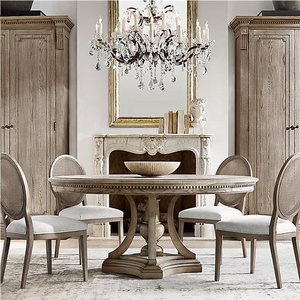 Set Tavolo da Pranzo Rotondo <span class=keywords><strong>Grande</strong></span> in Legno di Quercia Vintage di Alta Qualità, Stile Provinciale Francese, Arredamento per Sala da Pranzo - Product Image 2