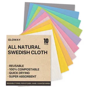 Paño de cocina sueco ecológico natural 100% hecho a medida para el hogar paquete de 10 paño de esponja de celulosa hecho de algodón y celulosa