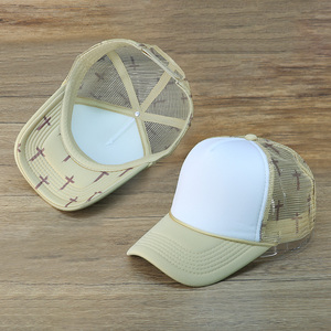 Bán Buôn Bọt Dây Lưới Trở Lại In Ấn Snapback Màu Be Chéo Mô Hình Lưới Trở Lại Trucker Hat Với Biểu Tượng Tùy Chỉnh - Product Image 1