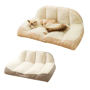 Tempat tidur hewan peliharaan, buatan tangan katun lembut beludru tidur mendalam anjing kucing bantal Sofa musim dingin