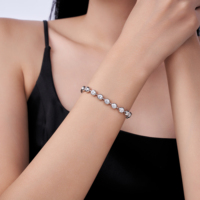 Pulsera de Moissanita con Engaste Redondo en Plata de Ley 925, Piedras de 0.1ct, 16.5-19cm, 3 Tamaños, Joyería Hip Hop para Hombre y Mujer