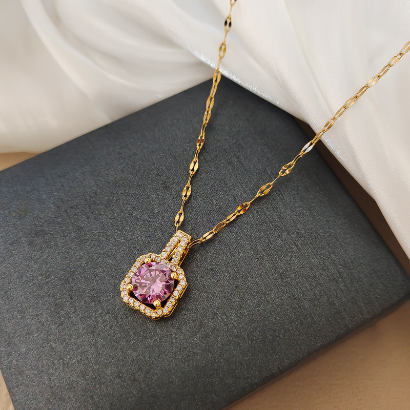 J406 purple titanium steel necklace copper pendant