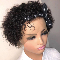 Perruque frontale à dentelle coupe Pixie pour femmes noires, cheveux humains, bouclés, humides et humides, nouvelle collection 2020