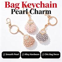 Élégant porte-clés de sac à main en perles, avec fermoir mousqueton en alliage, anneau porte-clés, pendentif breloque de sac avec strass brillants, accessoire de mode féminin, cadeau