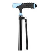 Canne de marche pliable en aluminium avec base quadruple réglable et lumière LED pour personnes âgées, vente en gros