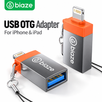 Adaptateur OTG Biaze iPhone L vers USB en alliage d'aluminium pour téléphone portable et iPad avec clé USB, clavier, souris